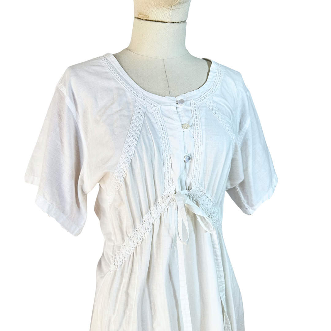 White vintage cotton midi dress - S