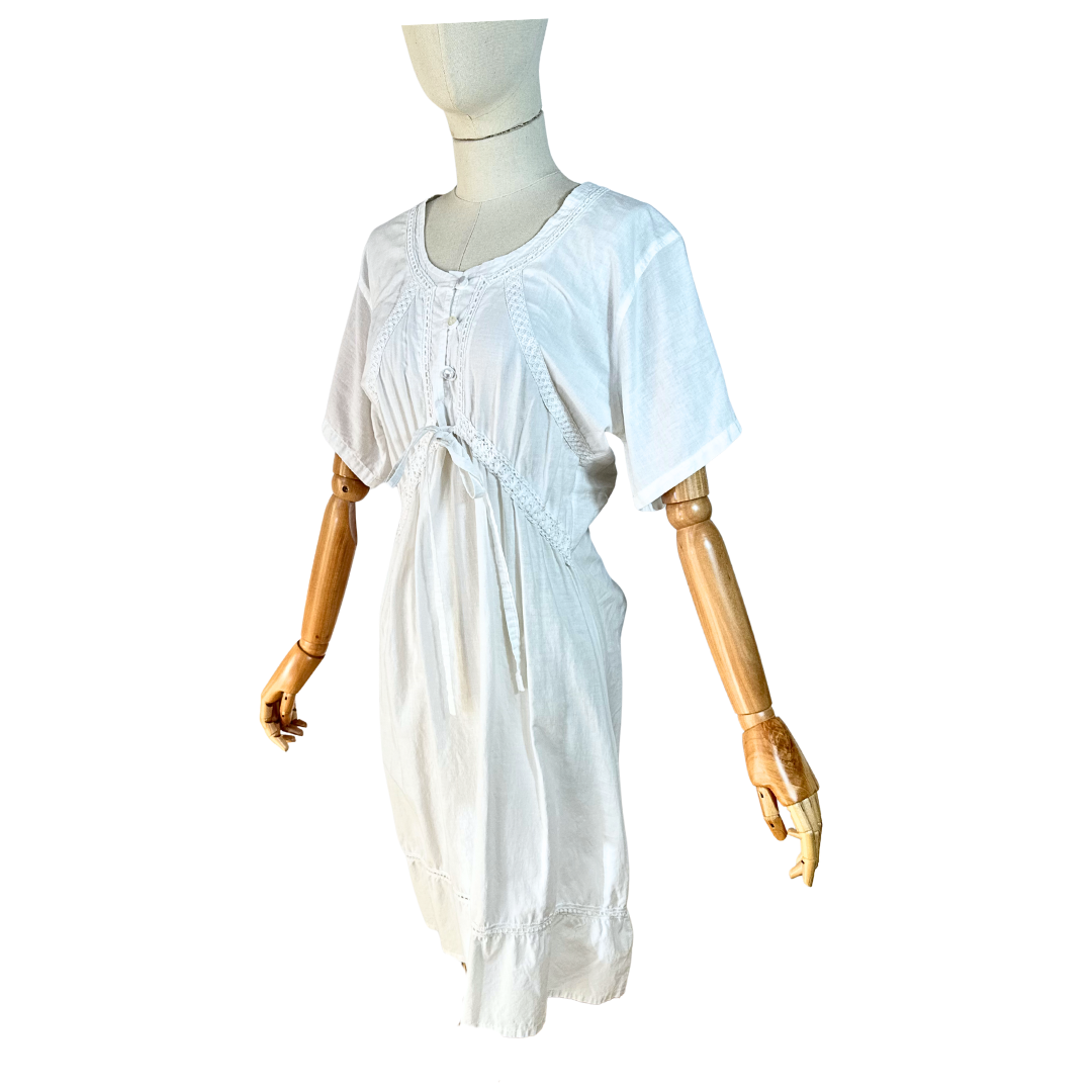 White vintage cotton midi dress - S