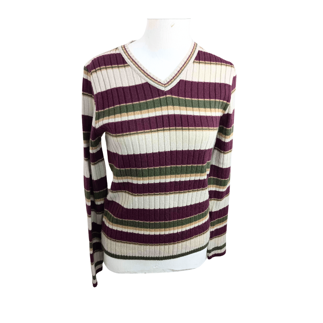 Stripe v-neck ribbed longsleeve top - M
