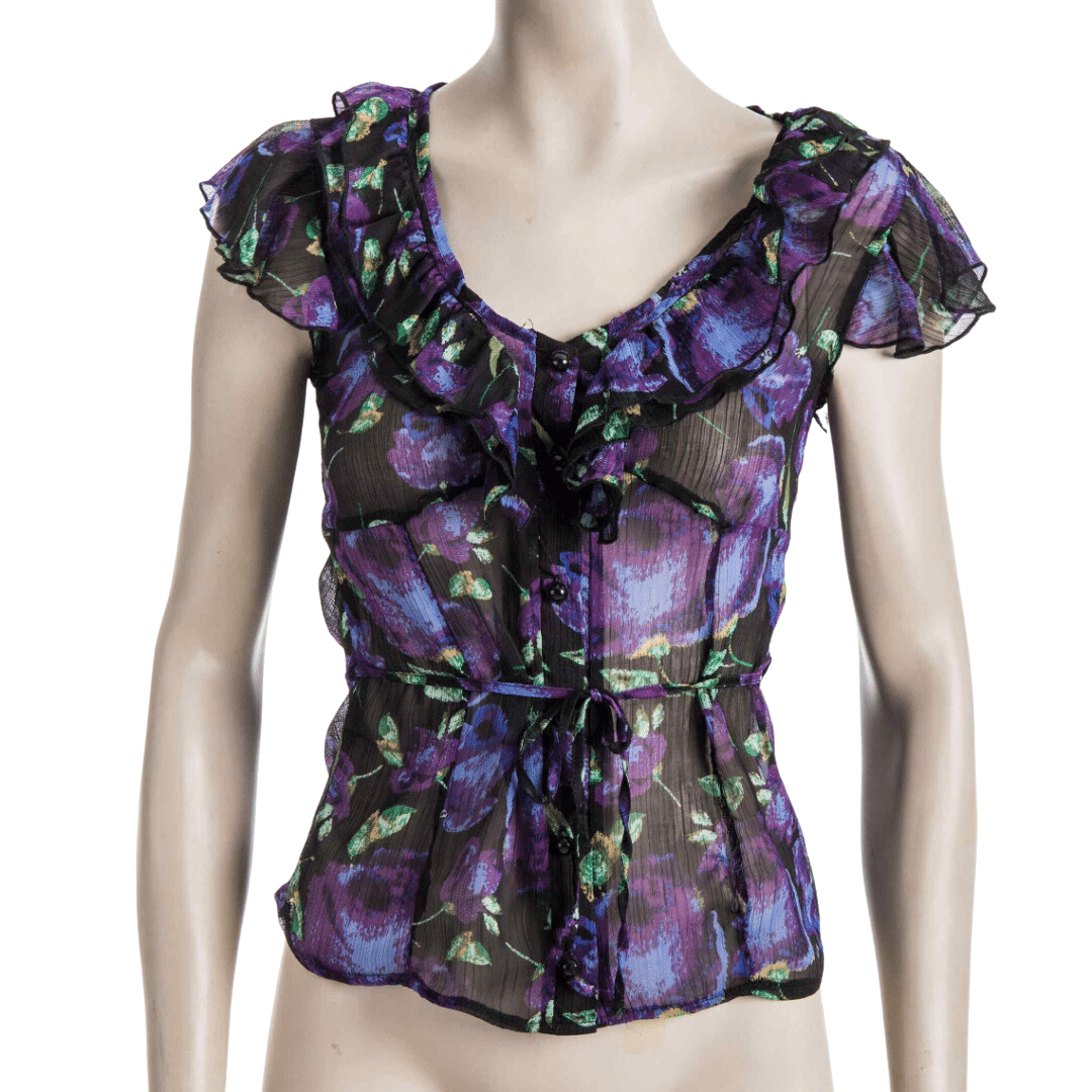 Sheer floral button-down top - S
