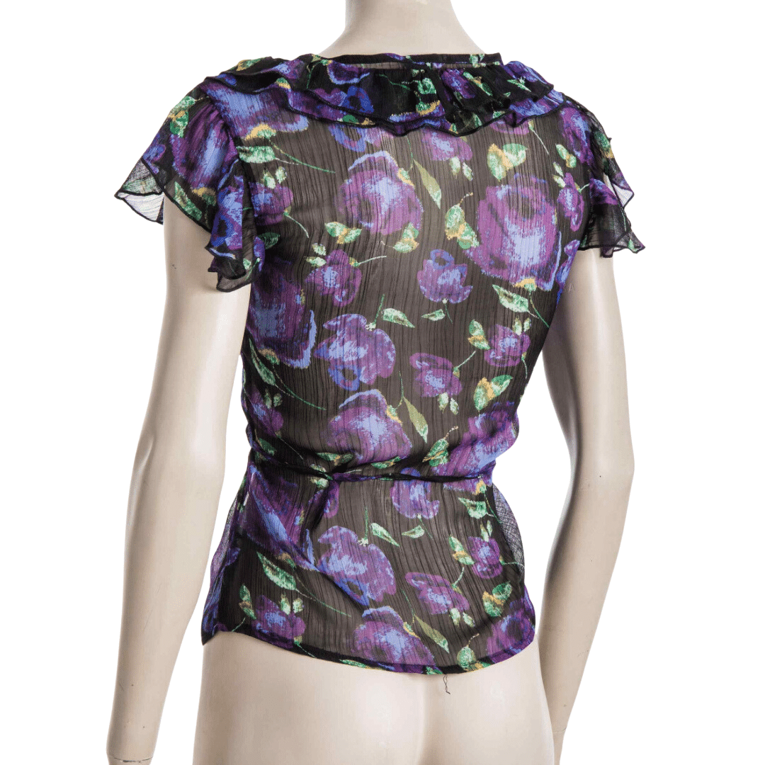 Sheer floral button-down top - S