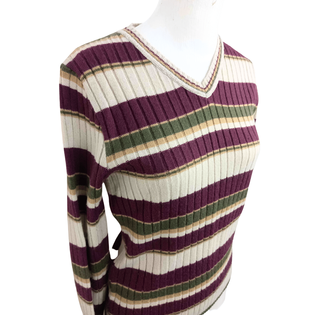 Stripe v-neck ribbed longsleeve top - M