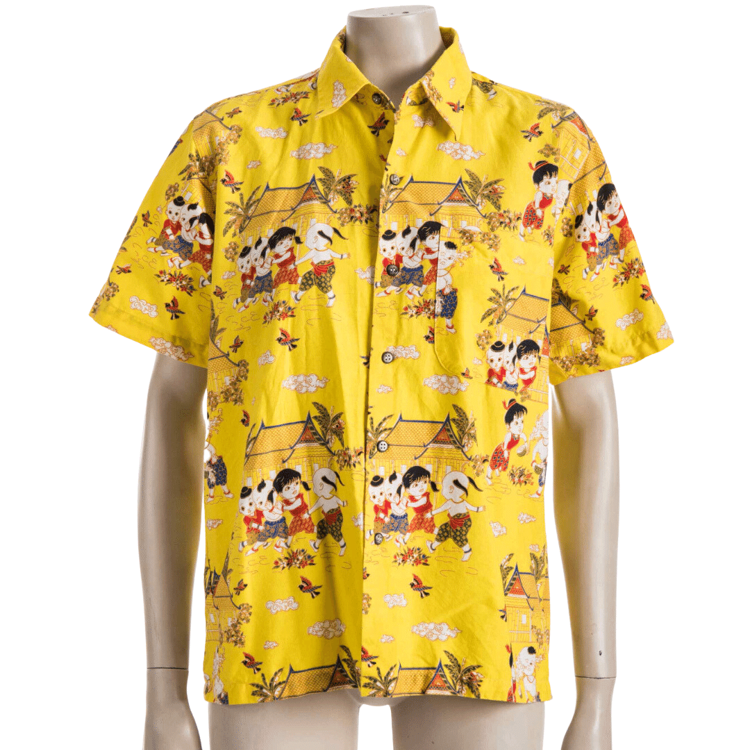 Oriental-print shortsleeve shirt - M