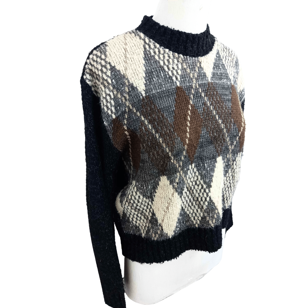 Longsleeve mock neck argyle cropped jersey - M