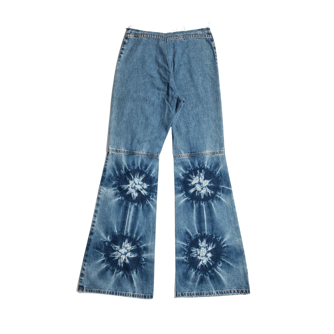 Low-rise flared jeans with tie-dye detail - S