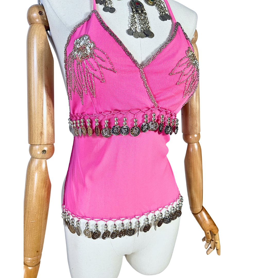 Pink Y2K halter neck backless top - S