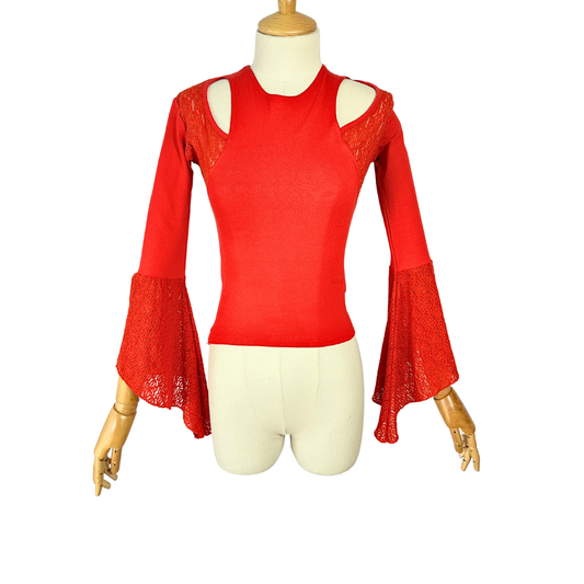 Red cut out bellsleeve top - S
