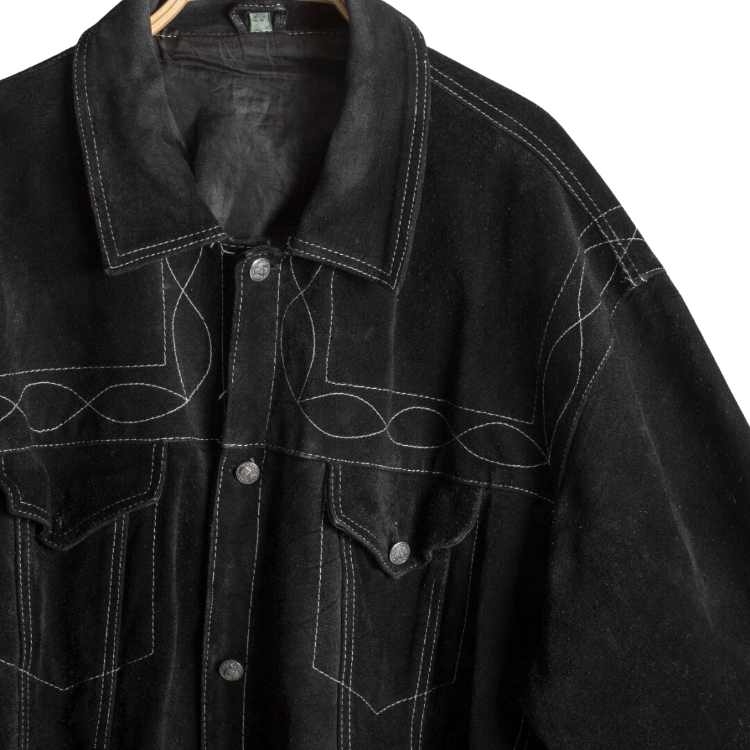 Suede western jacket with white stitching - XL (Free Delivery)