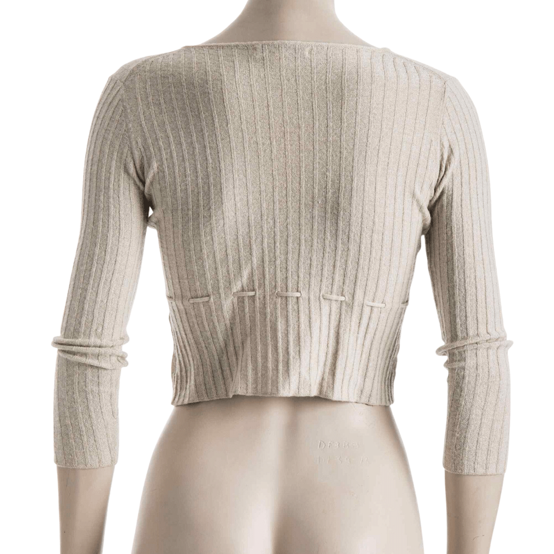 Ribbed three-quarter sleeve cropped top - S