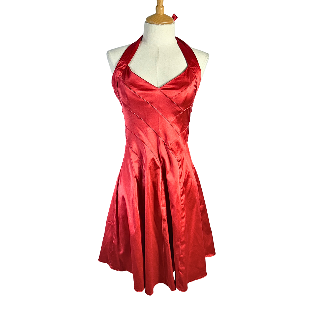Red halter neck dress - S