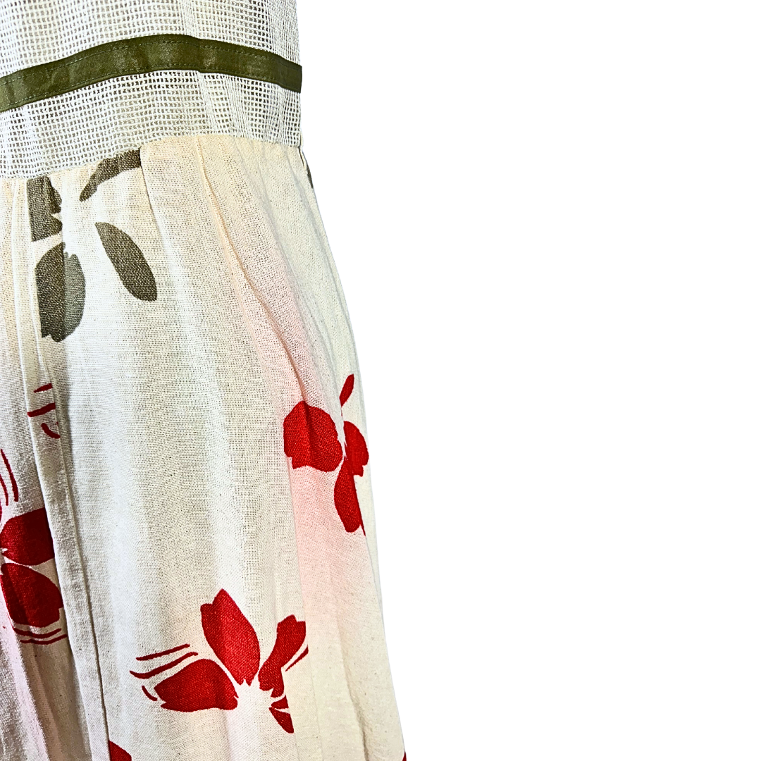 80s floral and striped cotton dress - M