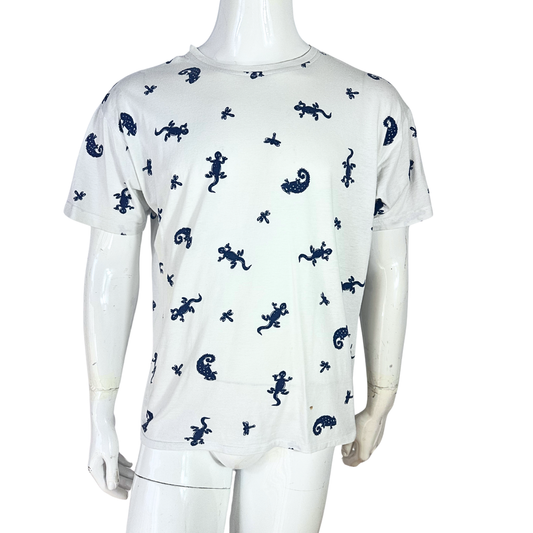 90s gecko and chameleon print tshirt - L