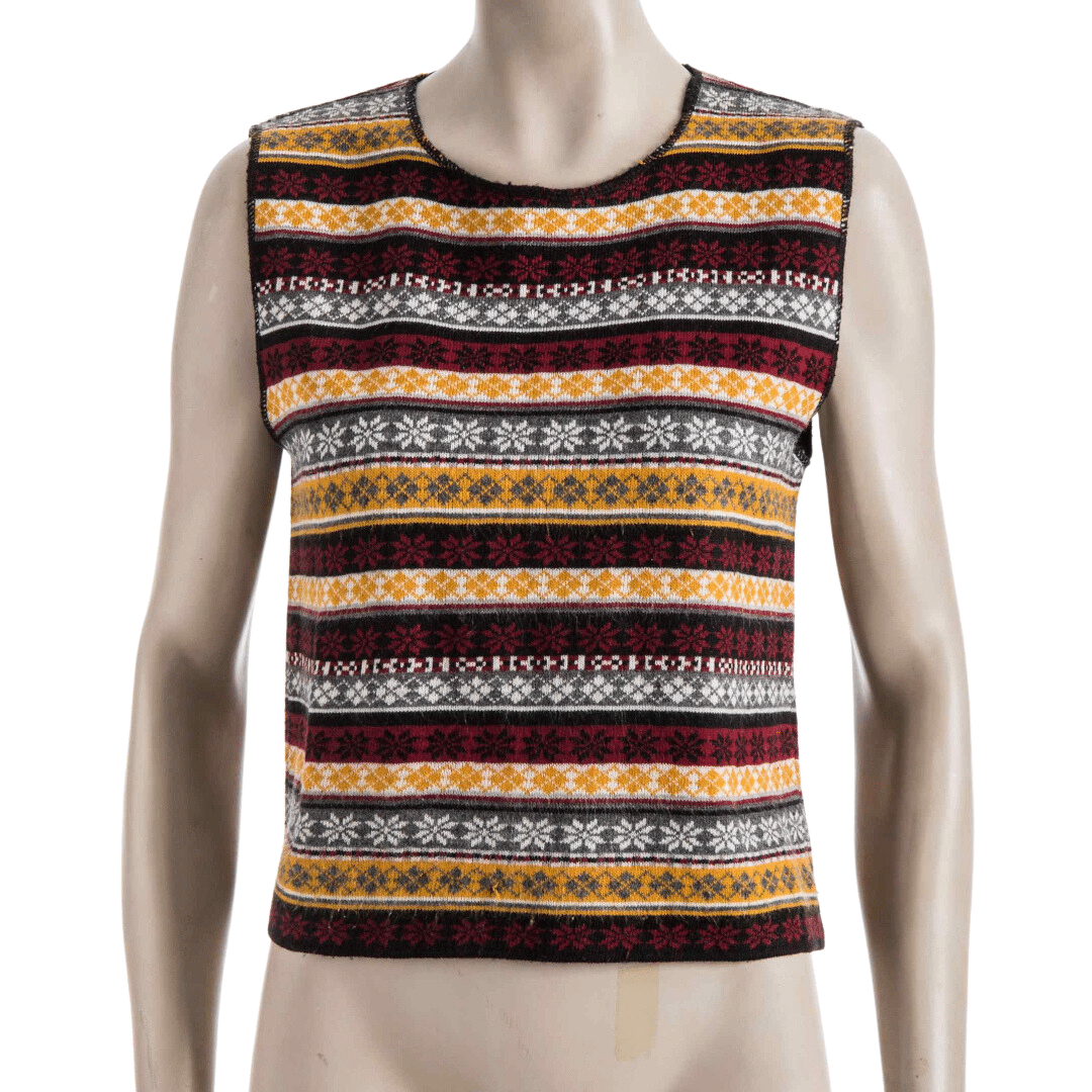 Stripe floral and diamond pattern sleeveless knit - M