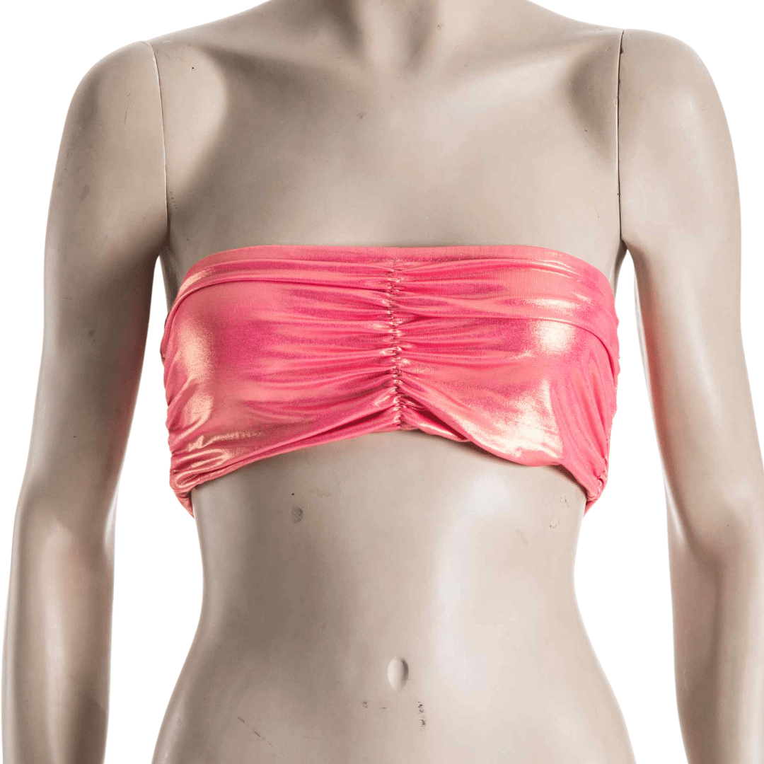 Metallic Barbie pink ruched bandeau - S