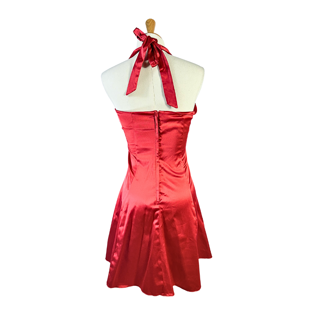 Red halter neck dress - S
