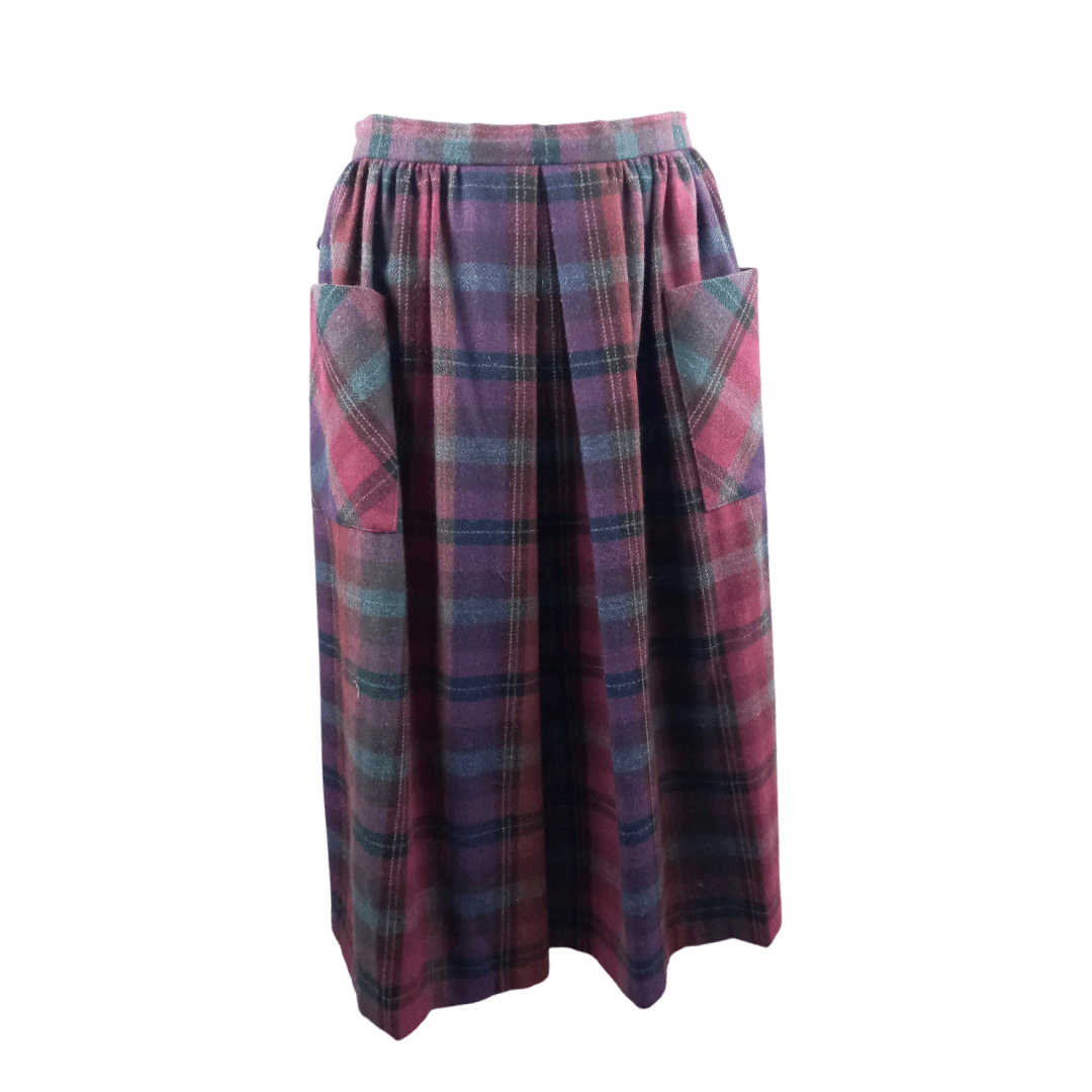 Vintage plaid high-waisted midi skirt - S