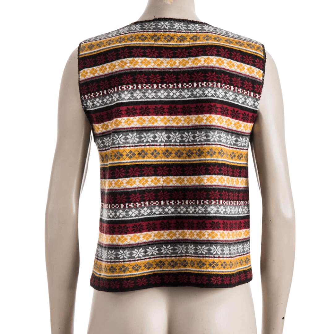 Stripe floral and diamond pattern sleeveless knit - M