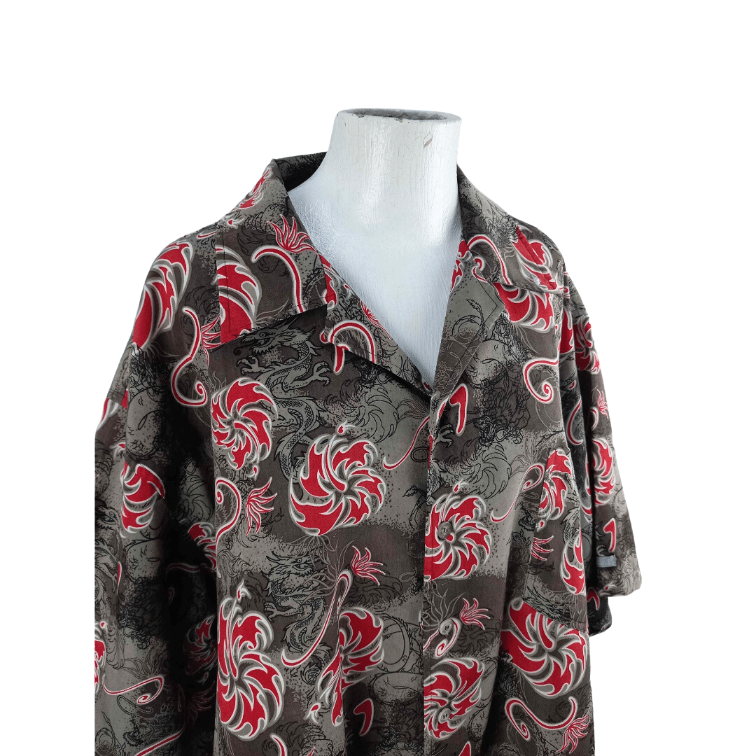 Dragon and hibiscus shortsleeve shirt - 2XL