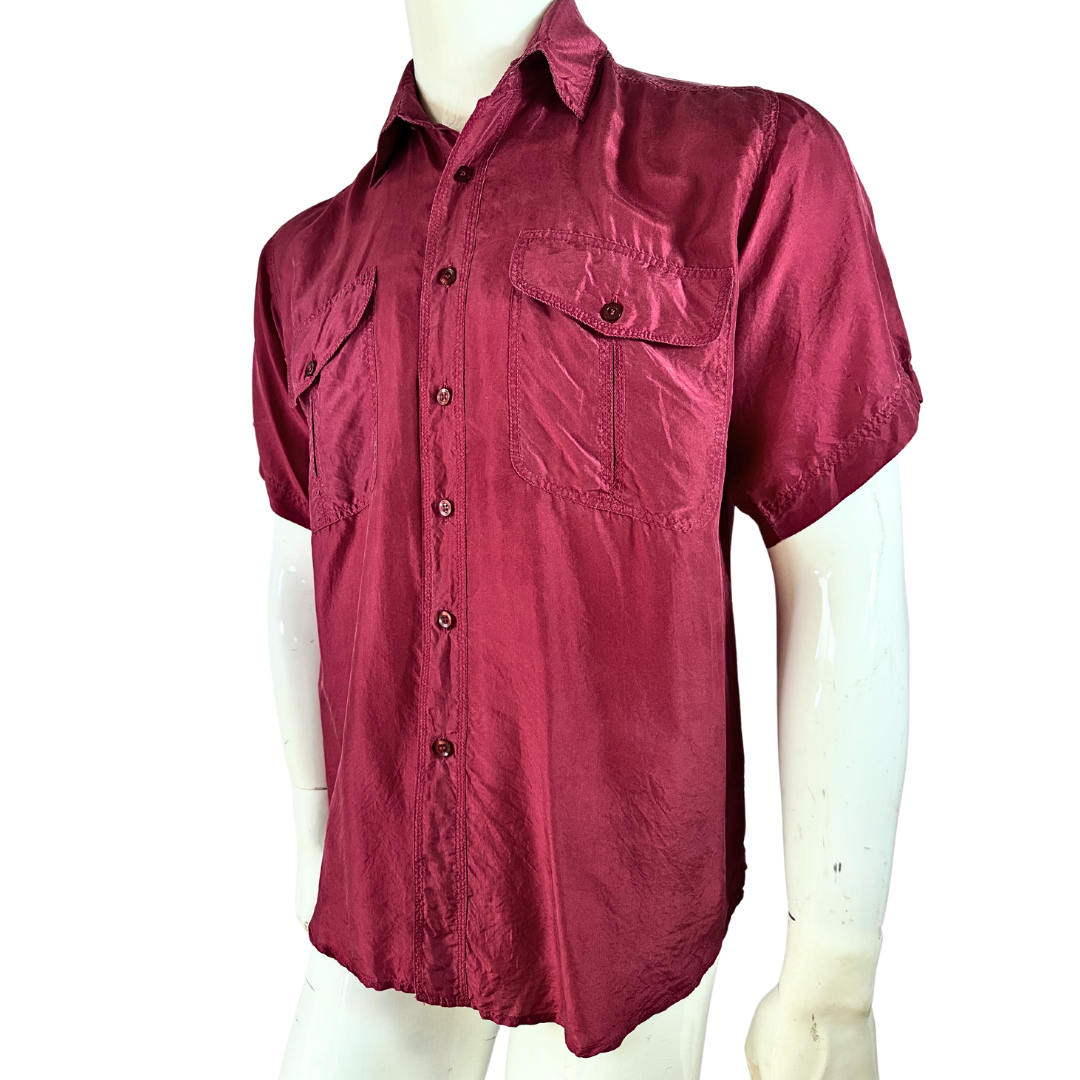 Red silk shortsleeve shirt - S