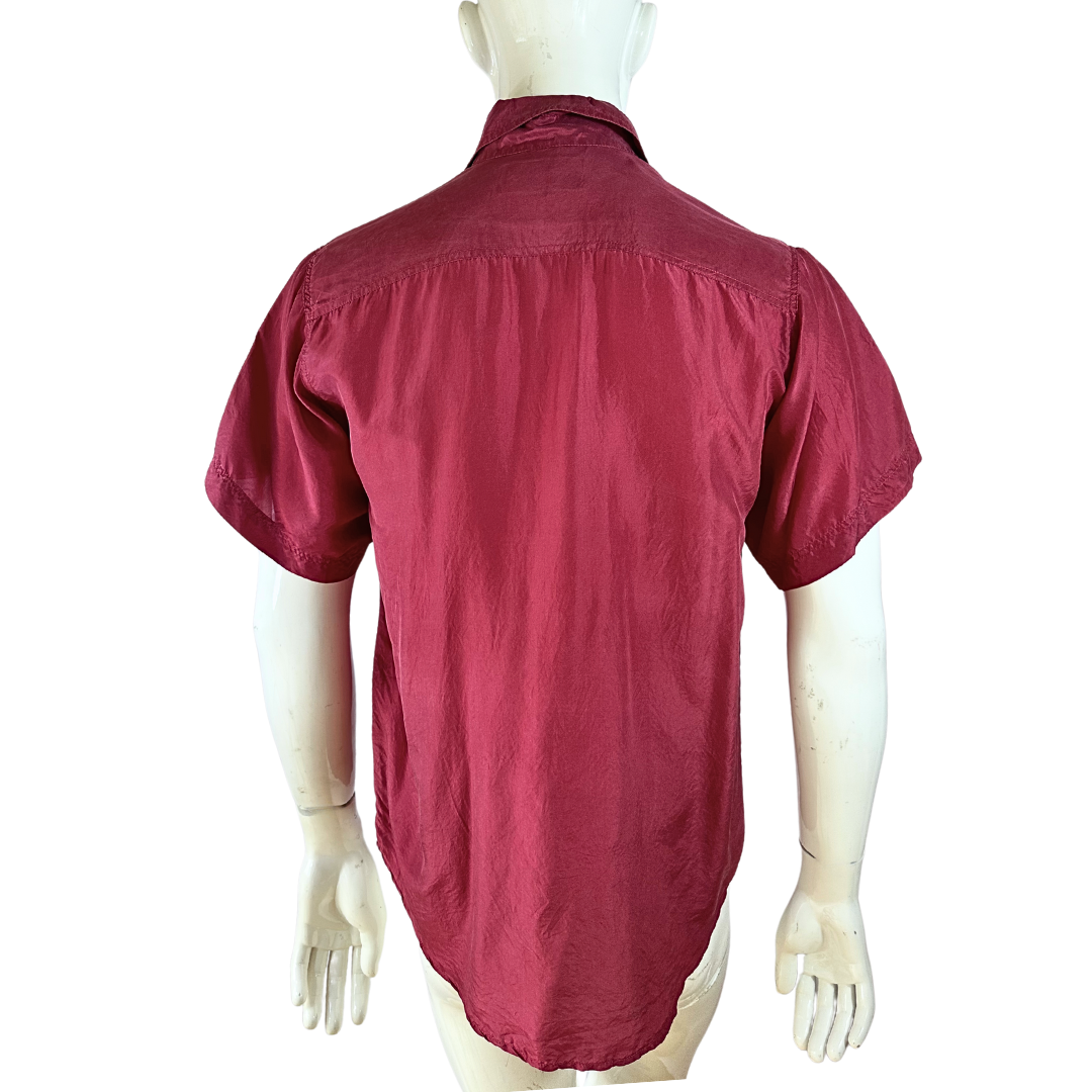 Red silk shortsleeve shirt - S