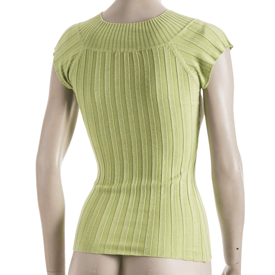 Butterfly cap-sleeve ribbed knit top - M