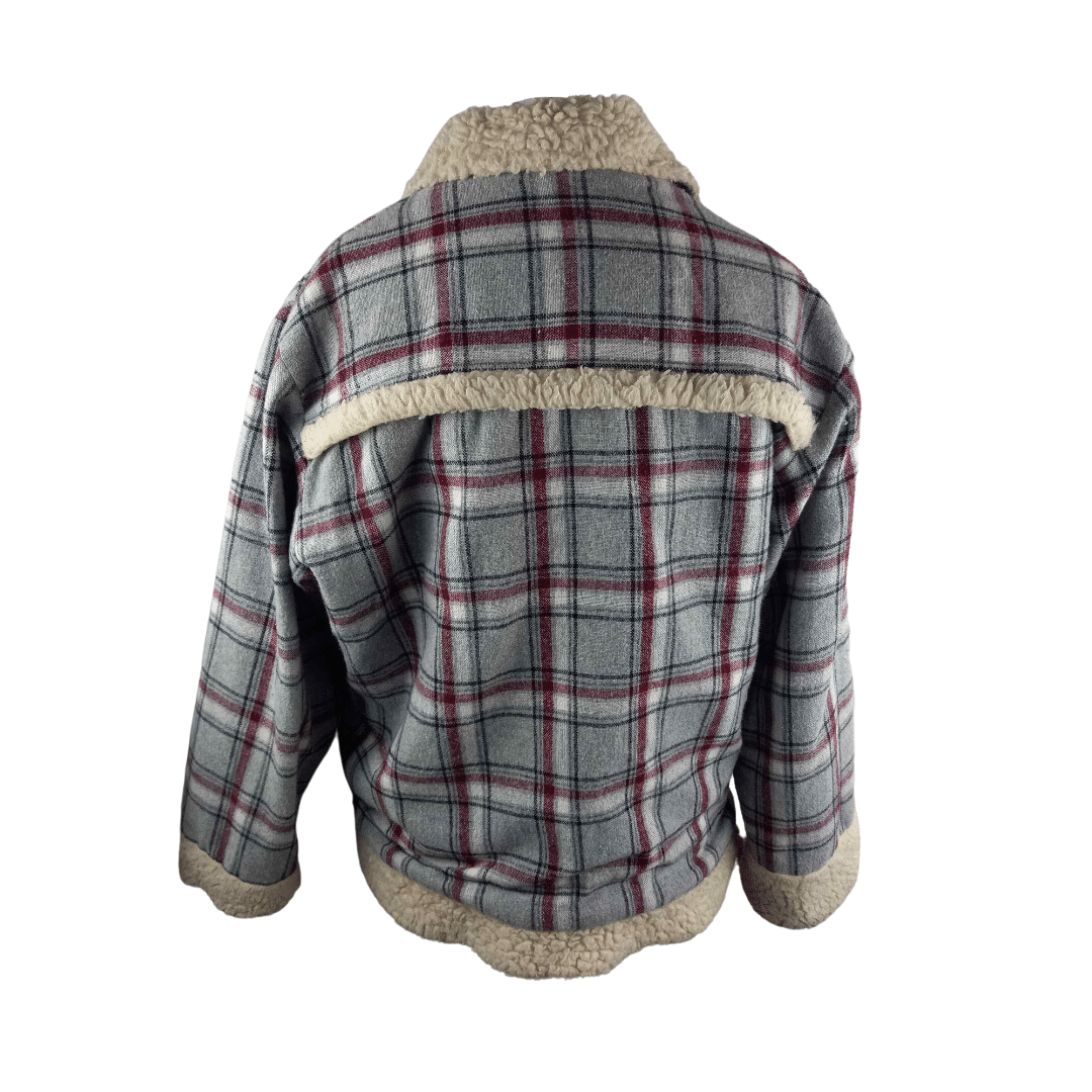 Plaid and sherpa zip up jacket - S