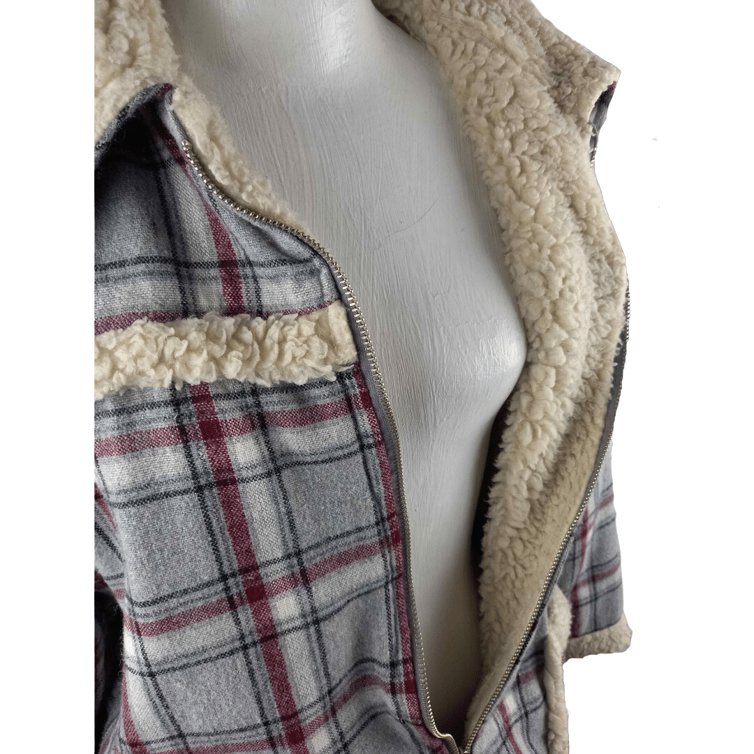 Plaid and sherpa zip up jacket - S