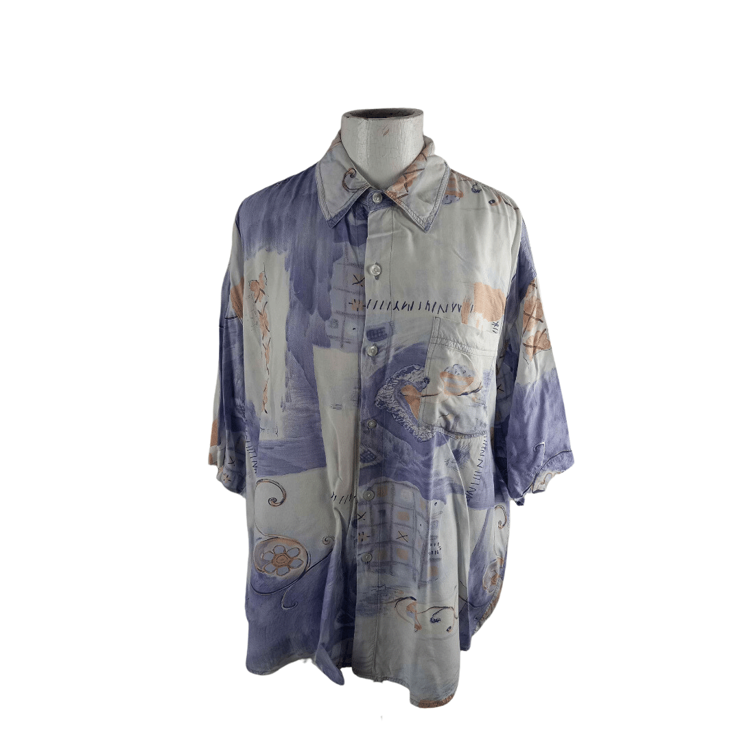 Vintage lilac printed shortsleeve shirt - XL