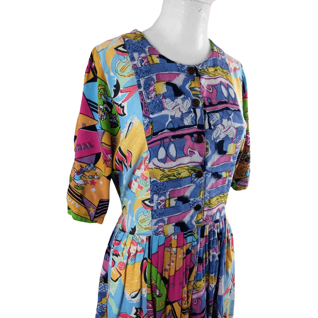 Colourful pleated vintage dress - S
