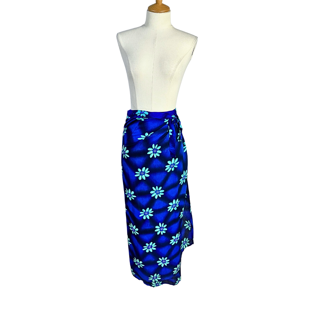 Blue floral wrap skirt - S