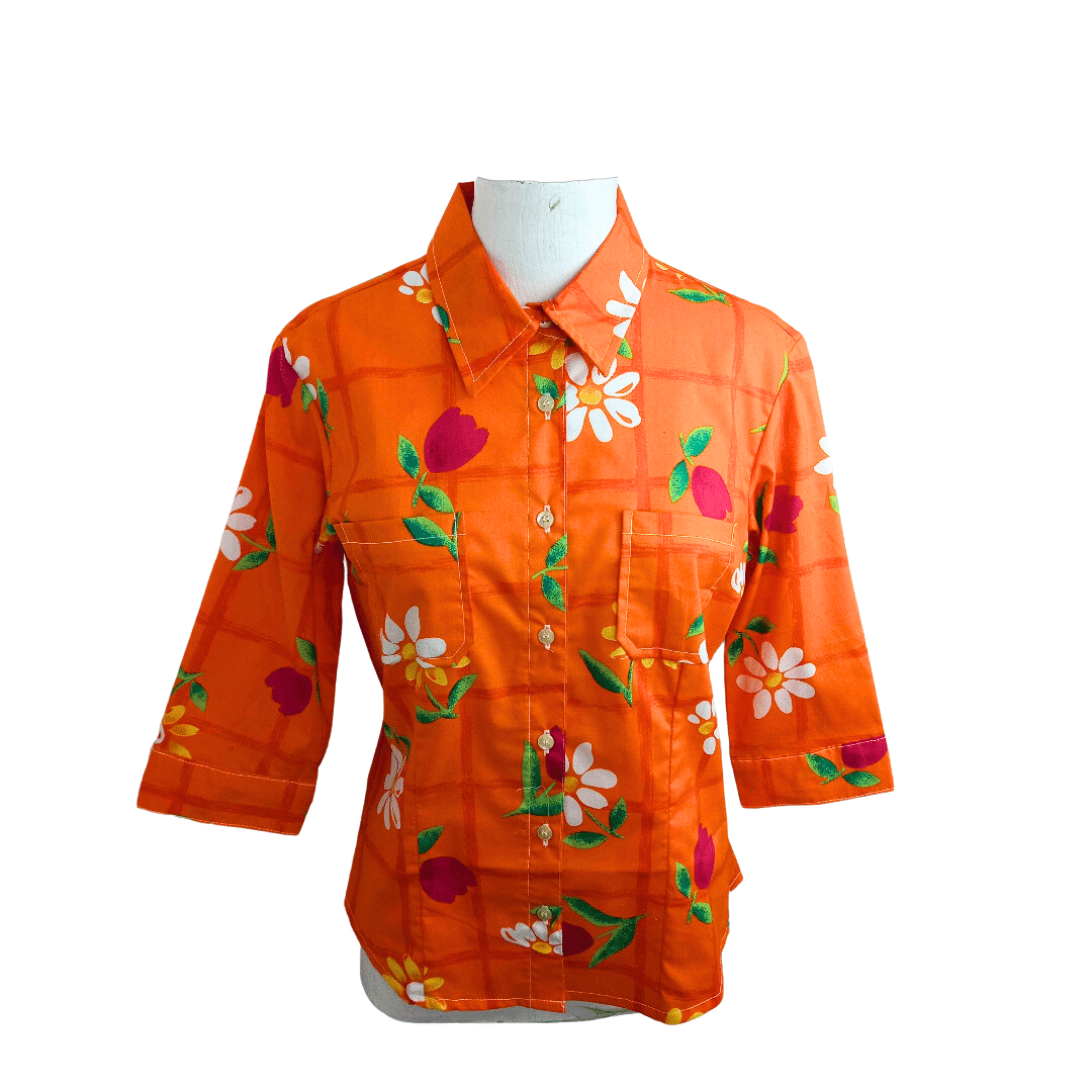 Orange floral three-quarter shirt - S