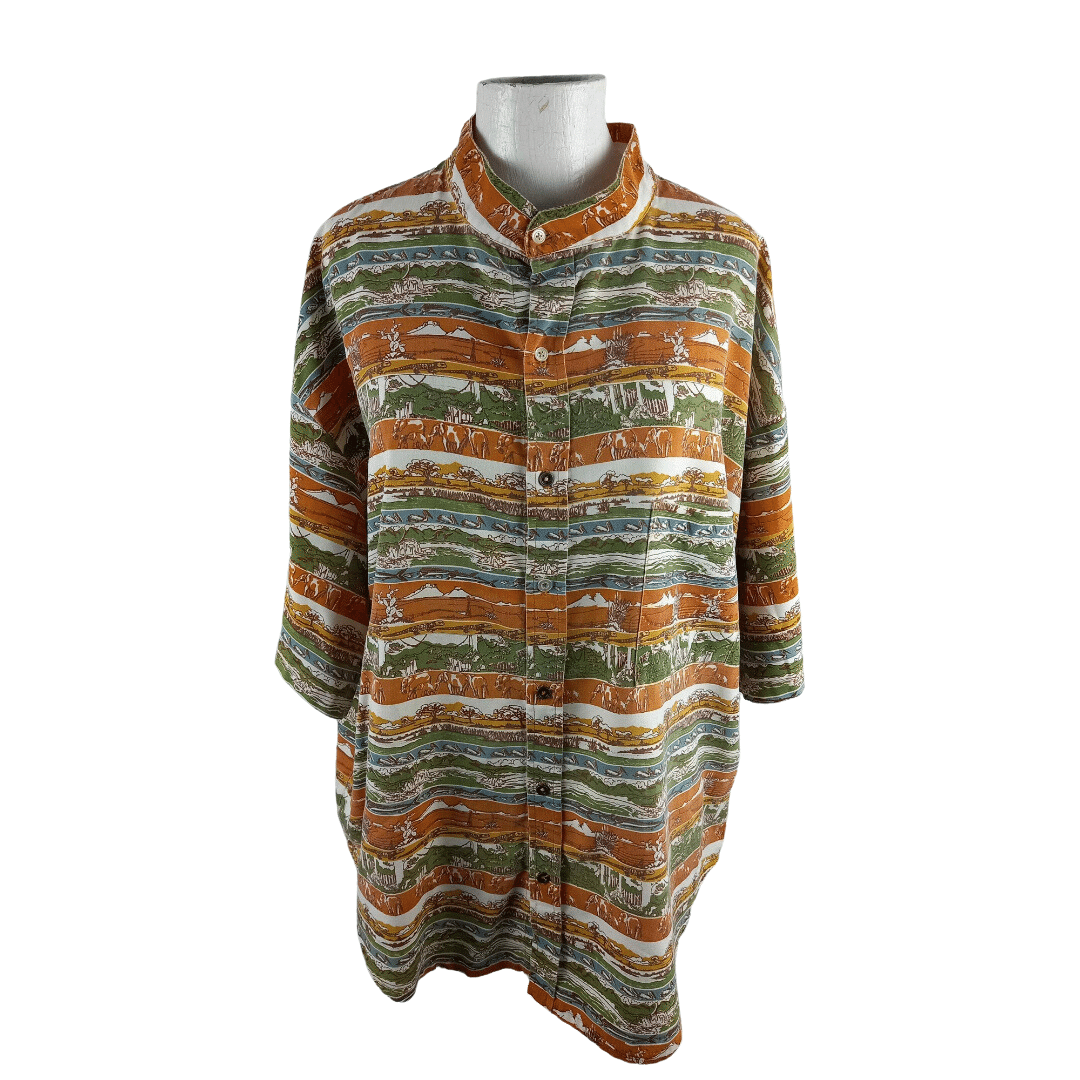 Mandarin collar African-print shirt - L