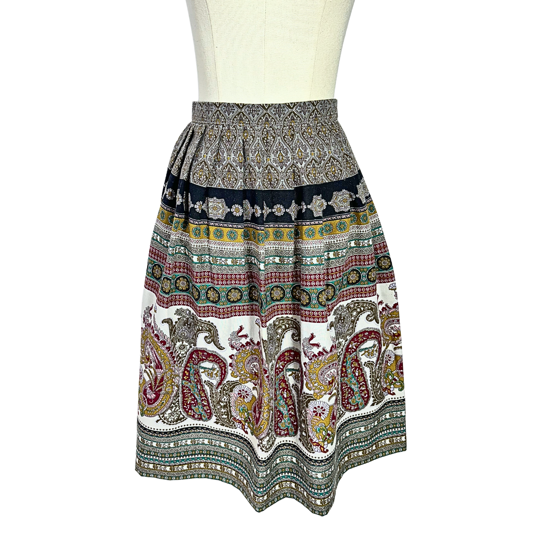 Vintage high waist paisley print midi skirt - XS