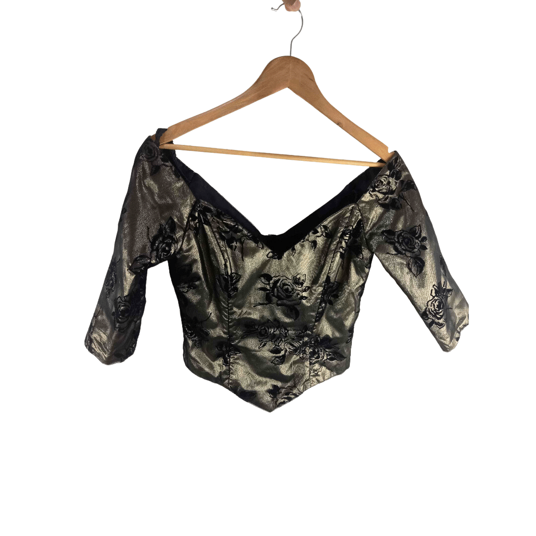 Off-the-shoulder floral design cropped top - L