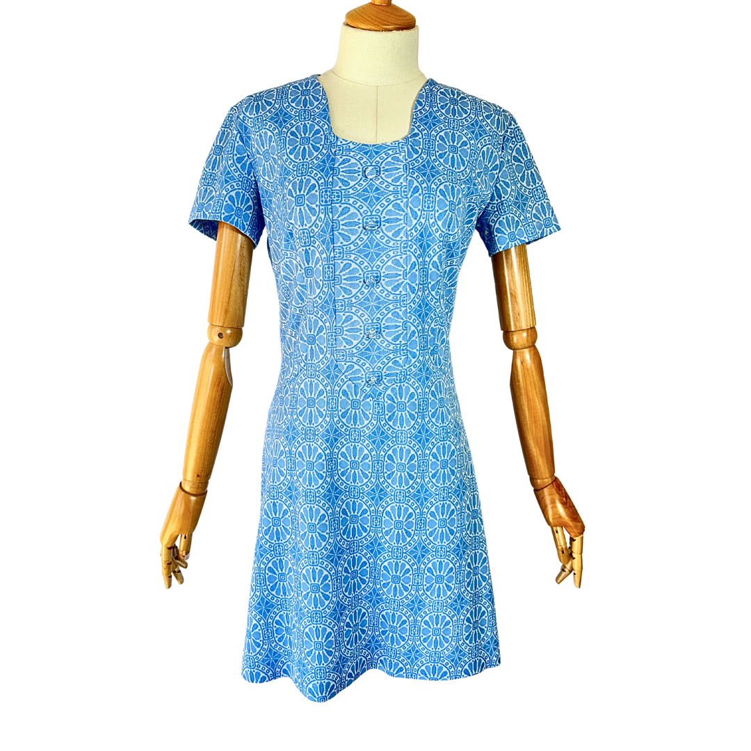 Vintage Geometric Floral Mini Dress - S