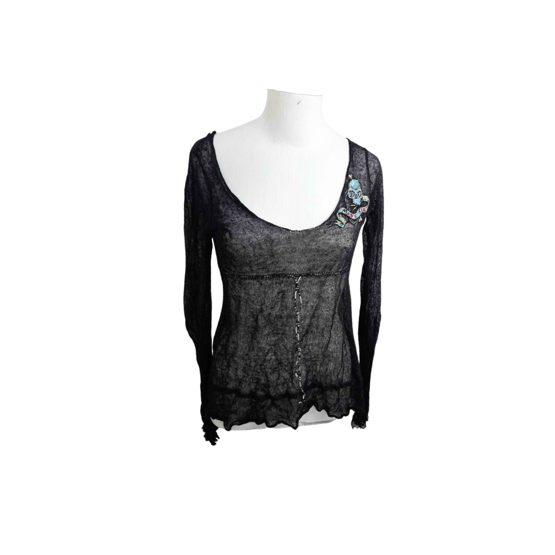 Miss Sixty bell-sleeve see-through top - M