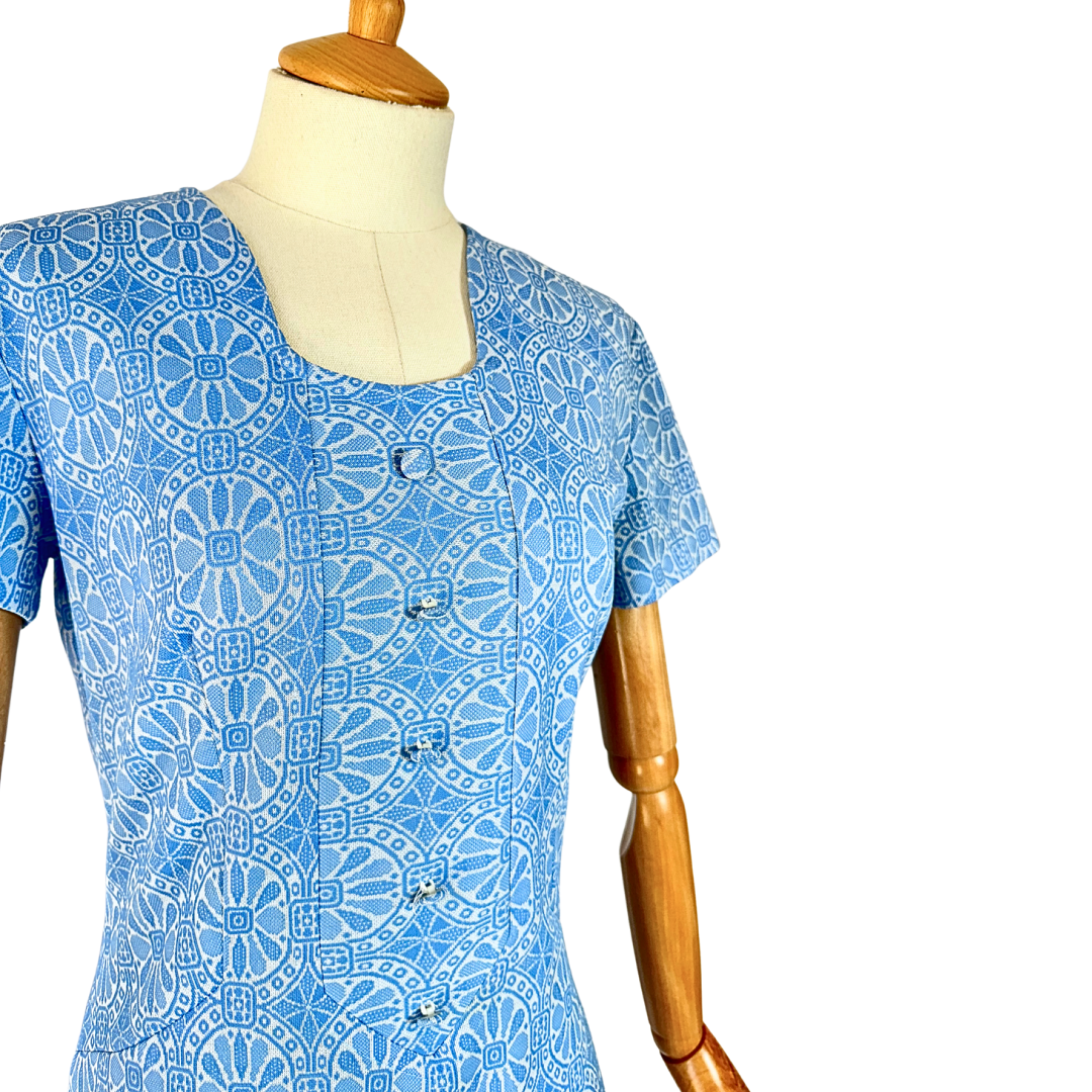 Vintage Geometric Floral Mini Dress - S