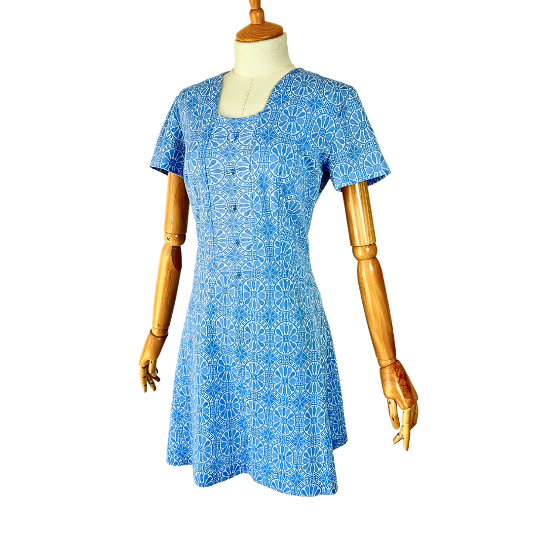 Vintage Geometric Floral Mini Dress - S