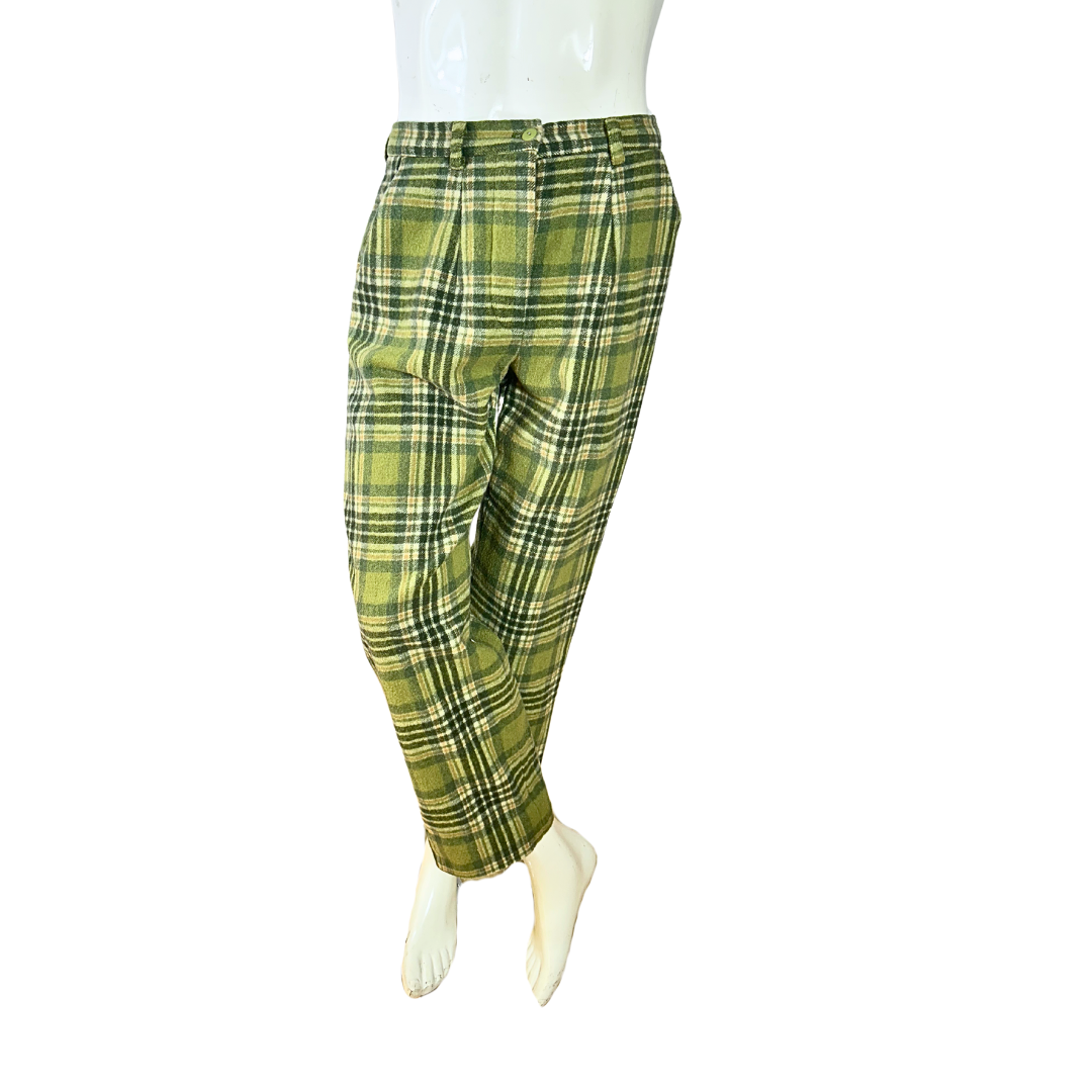 Green vintage plaid wool pants - S