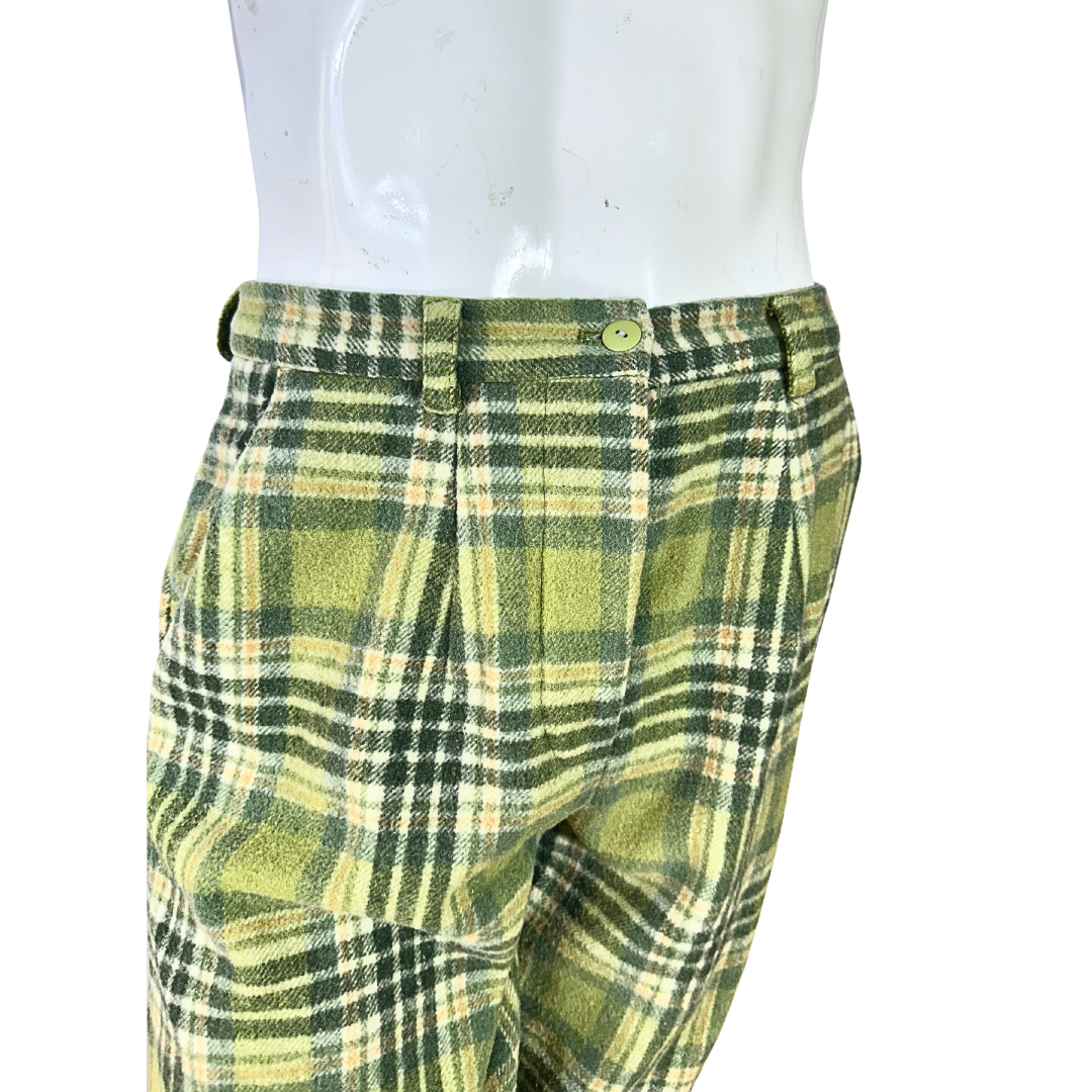 Green vintage plaid wool pants - S