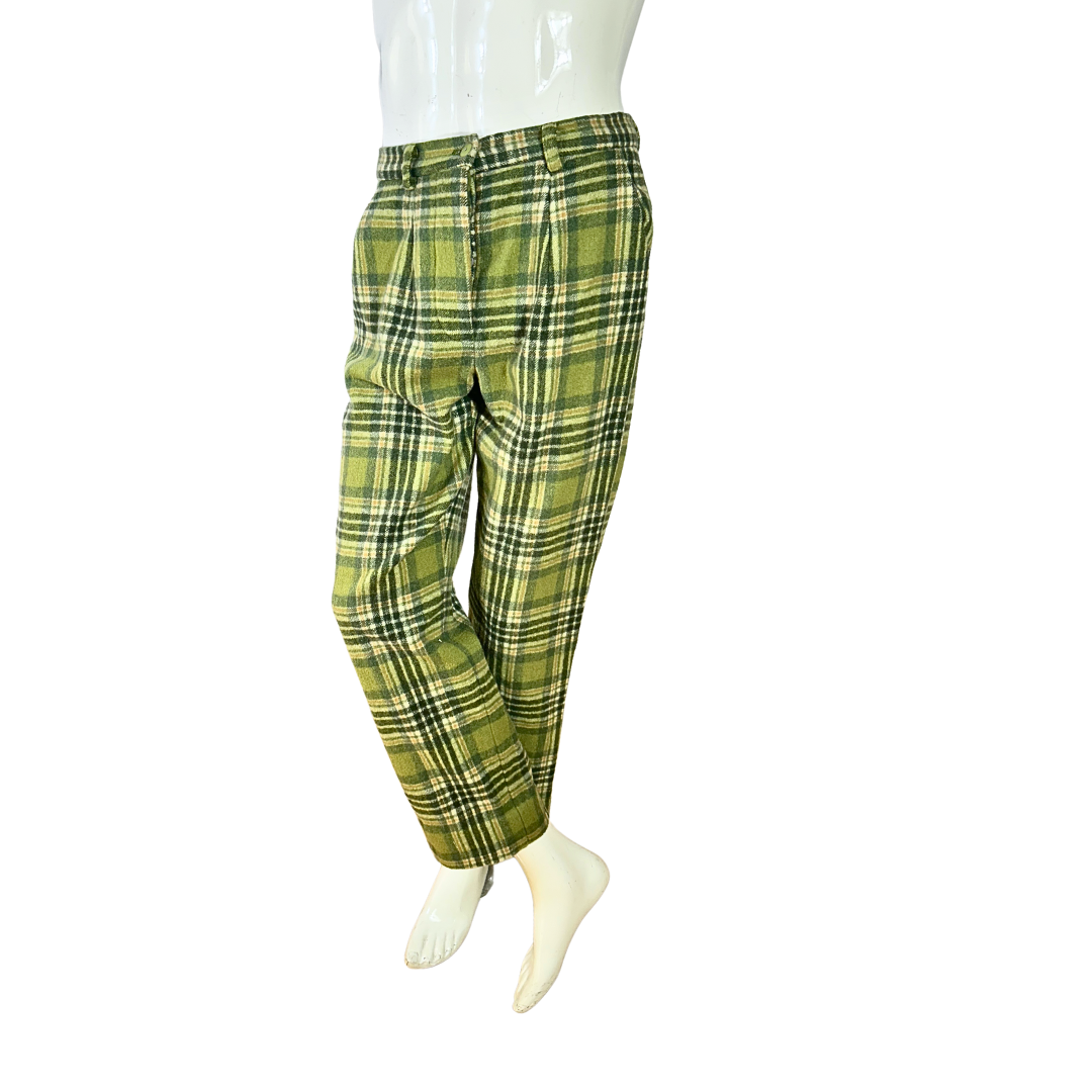 Green vintage plaid wool pants - S