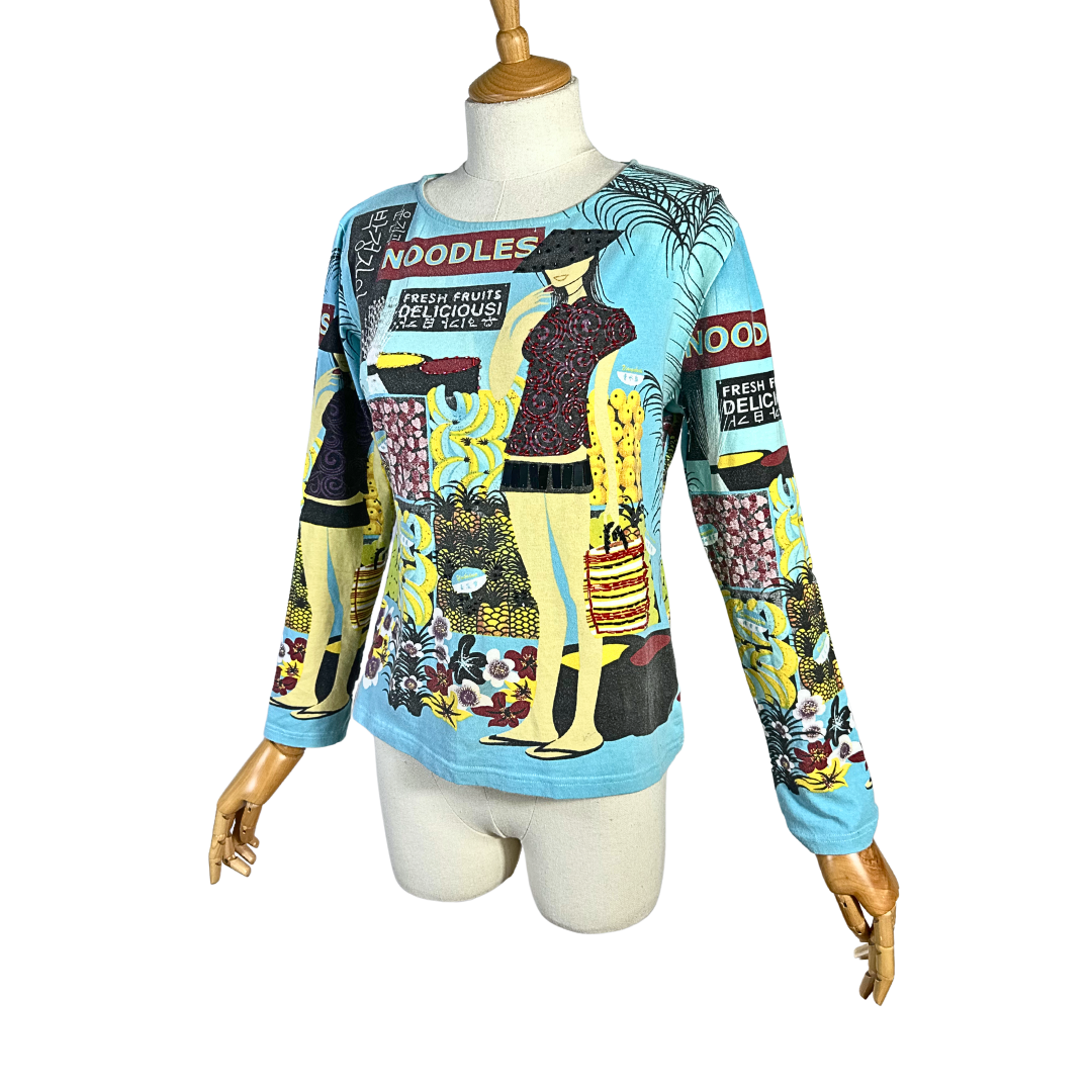 Y2K Custo Barcelona beaded graphic print top - M
