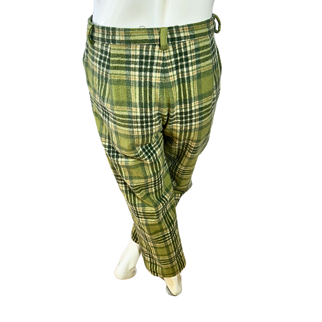 Green vintage plaid wool pants - S