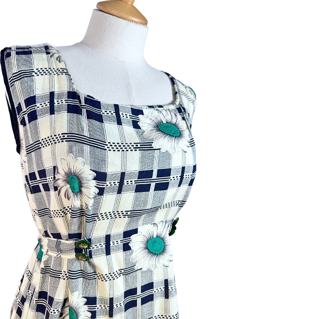 Vintage plaid and floral top - M