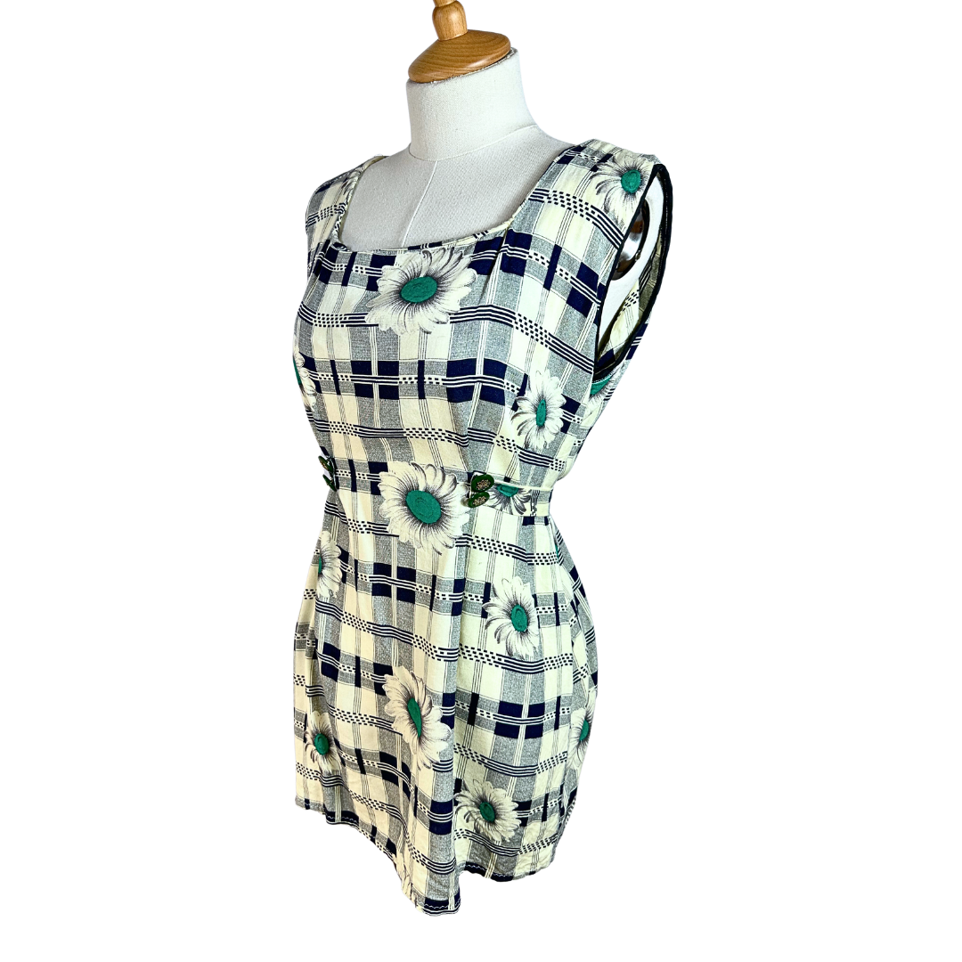 Vintage plaid and floral top - M