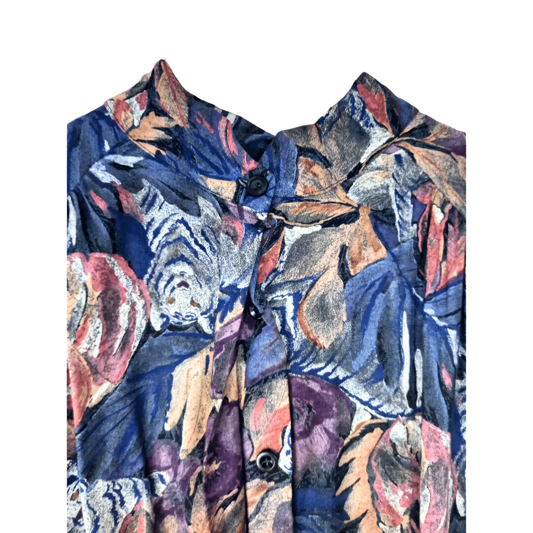 Floral and tiger print mandarin collar longsleeve shirt - XL