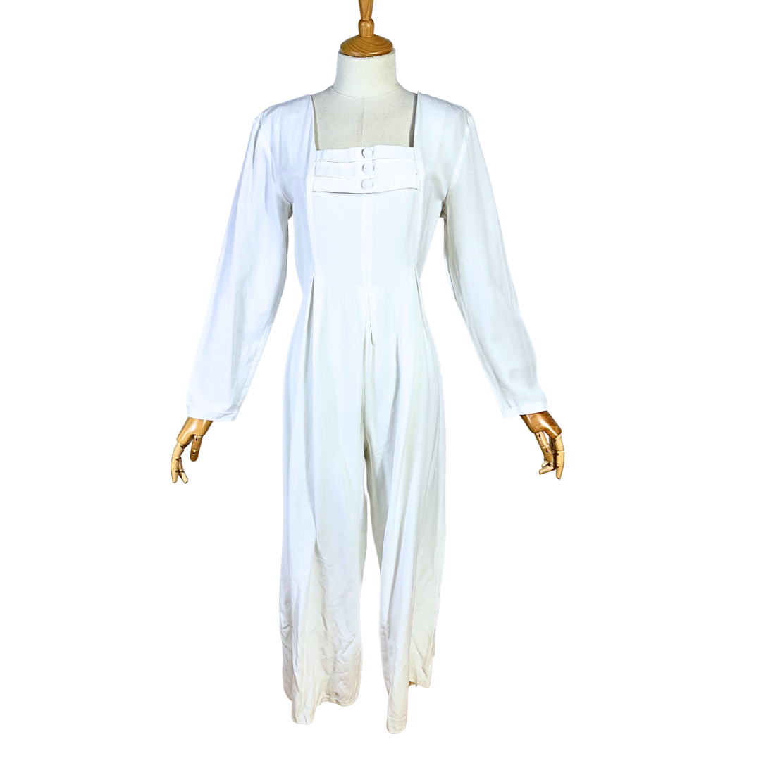 White vintage wide leg jumpsuit - M