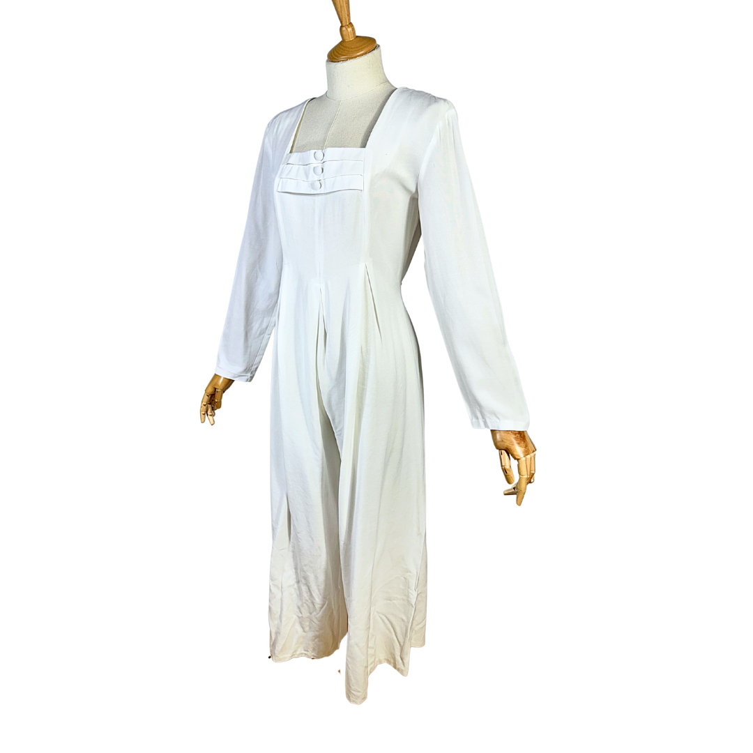 White vintage wide leg jumpsuit - M