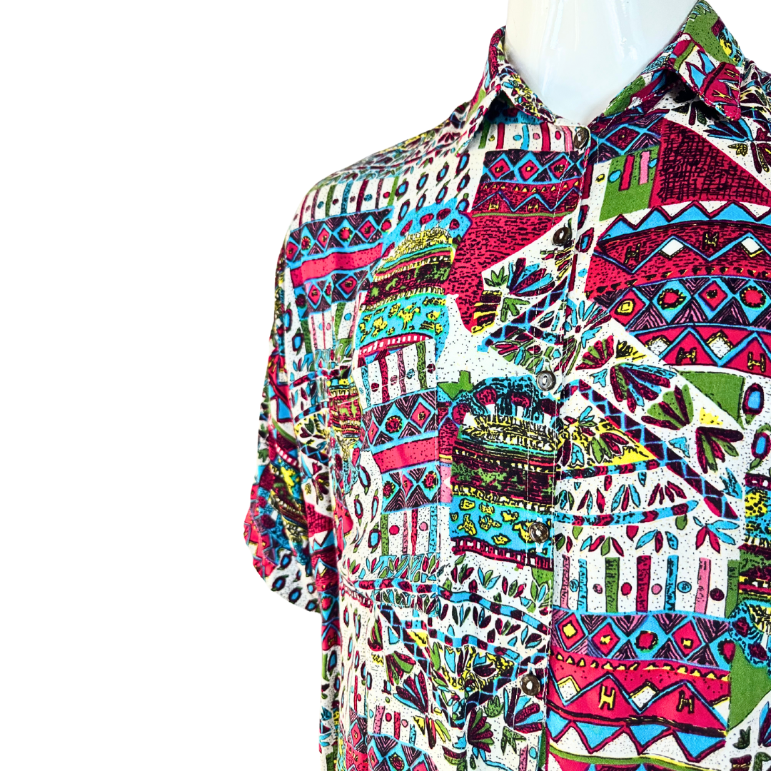 Colourful geometric print vintage shirt - L