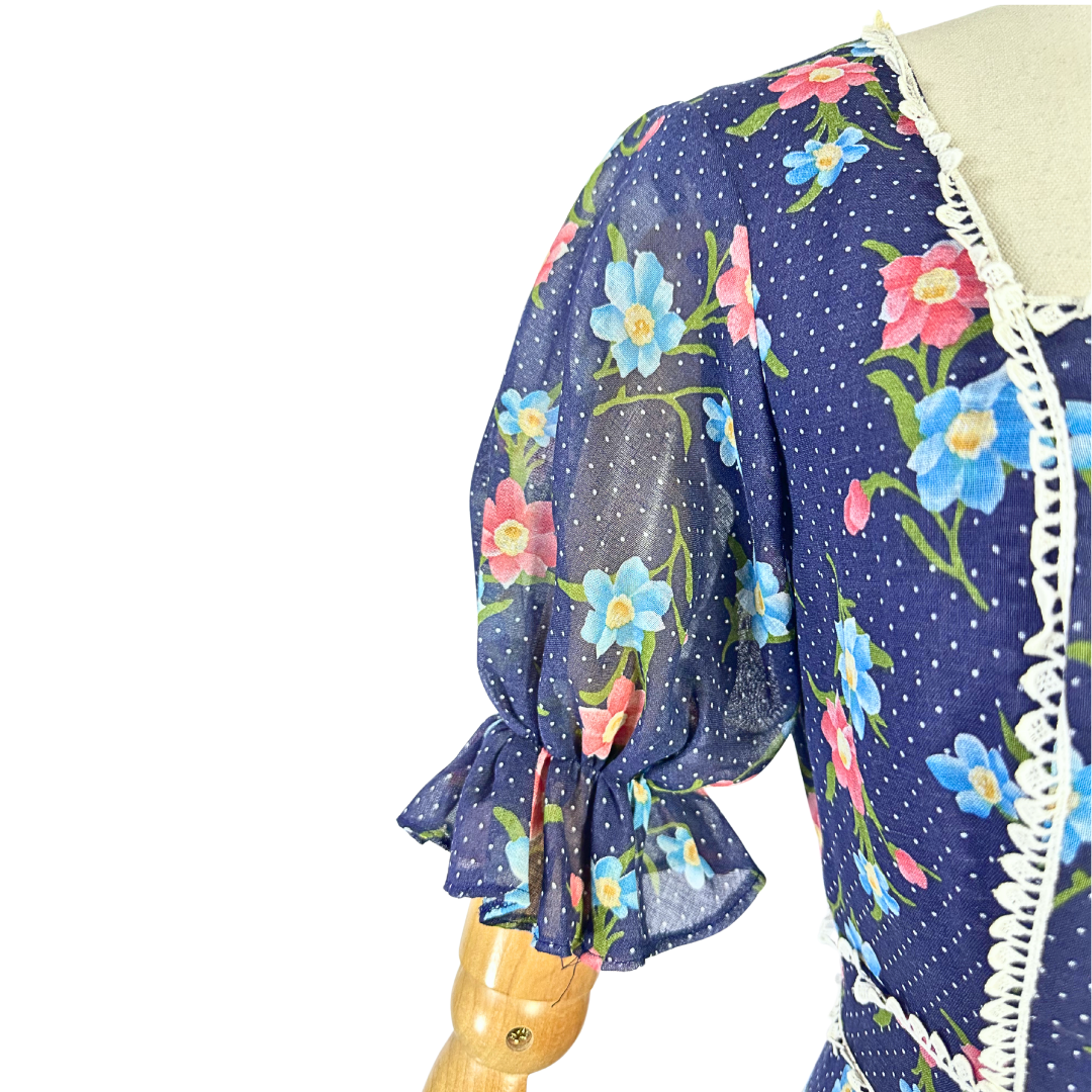 Vintage floral puff sleeve prairie maxi dress - XS